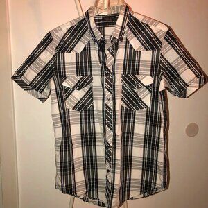 ZARA MENS SLIM FIT BLACK & WHITE PLAID SHIRT SIZE L NWOT